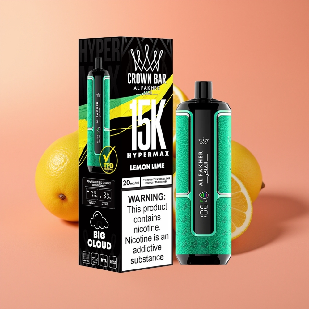 Al Fakher Crown Bar 15K Hypermax Enkratna Vape Naprava Limeta Limona 22ml 600mAh Type-C