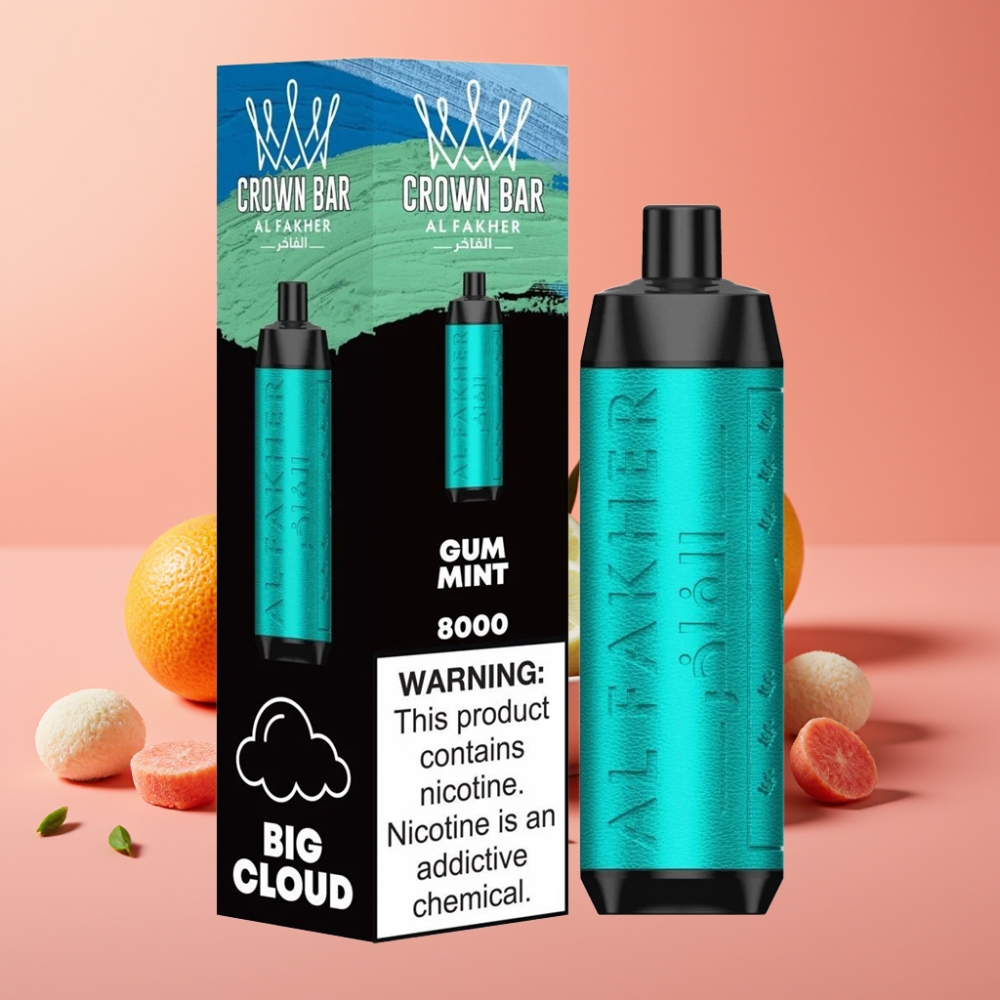 Al Fakher Crown Bar 8000 Crystal Enkratna Vape Gum Mint 18ml 5mg 8000 potegov