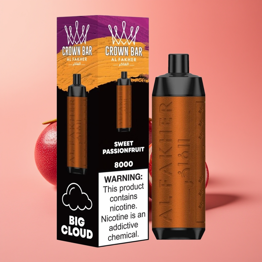 Al Fakher Crown Bar 8000 Crystal Enkratna Vape Sladka Pasijonka 600mAh USB-C 18ml 5mg 0.6ohm
