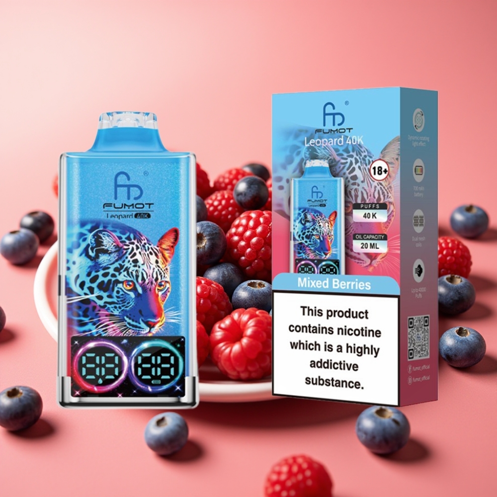 Fumot Leopard 40K Puffs Dual Mesh 0-5% Nikotin Tip-C Mešane Jagode Digitalni Display