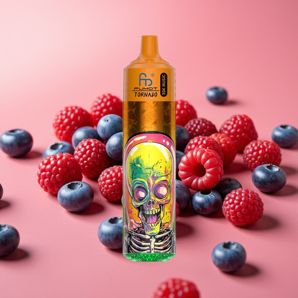 Fumot RandM Tornado 30000 Puffov 30mL 5% Nikotina LED Mrežna Tuljava Borovnica Malina