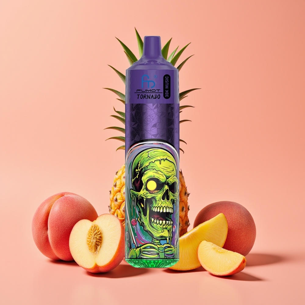 Fumot RandM Tornado 30000 Pufov 30mL LED 1.0 Ohm Peach Mango Pineapple