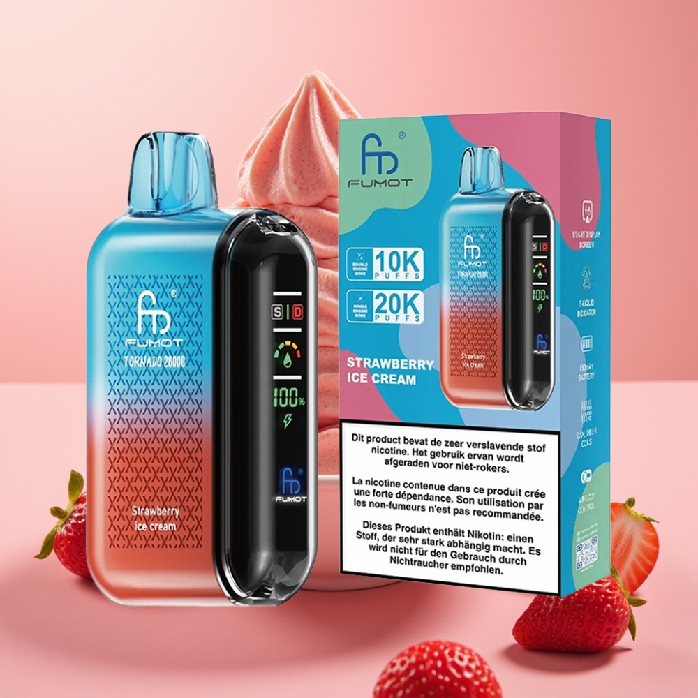 Fumot Tornado 20000 Puff Dual Mesh Coil 20ml 850mAh Smart Display Strawberry Ice Cream