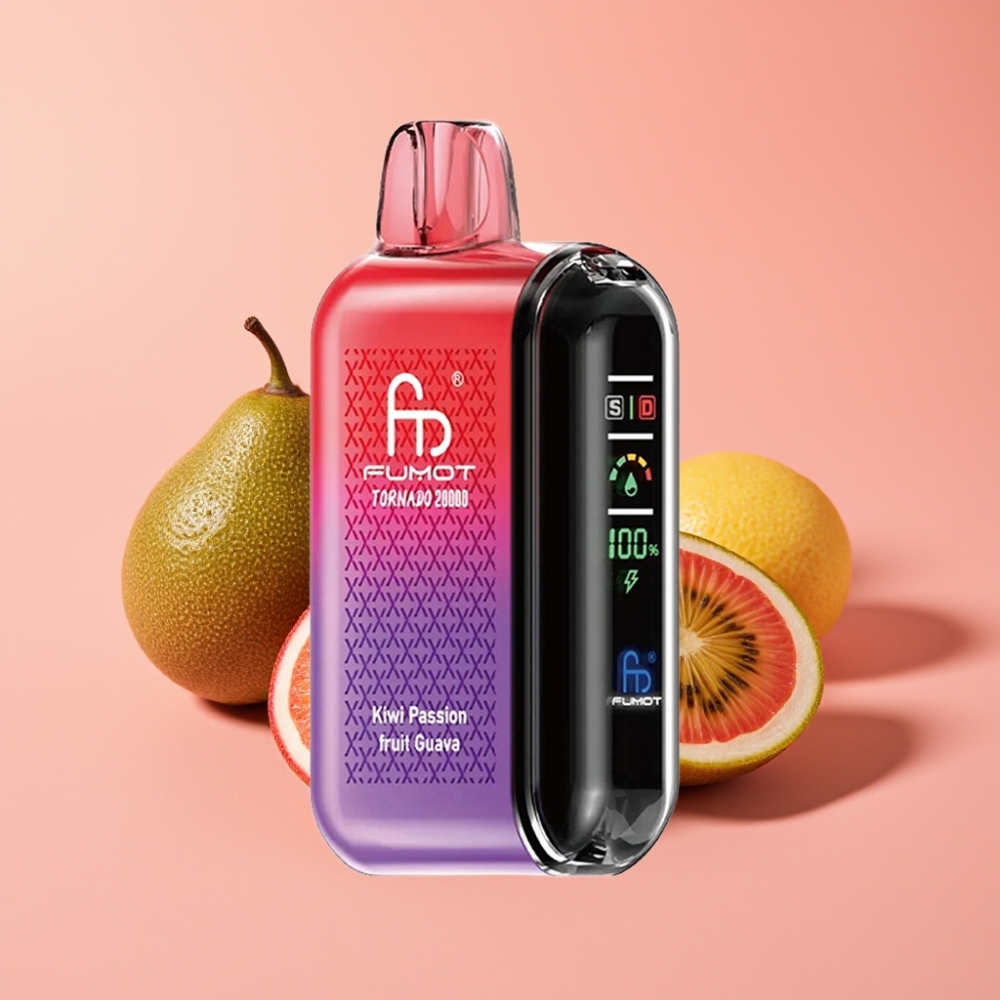 Fumot Tornado 20000 Puffs Dual Mesh Coil 20ml 850mAh Smart Display Airflow 2% Nicotine Kiwi Passion Fruit Guava