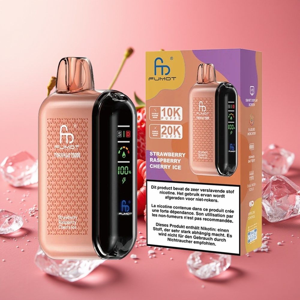 Fumot Tornado 20000 Puffs Dual Mesh Coil 20ml 850mAh Smart Display Jagoda Malina Češnja Led
