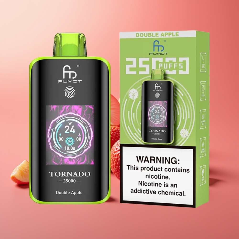 Fumot Tornado 25000 Puffs Dvojno Jabolko HD Ekran 700mAh 20ml Type-C