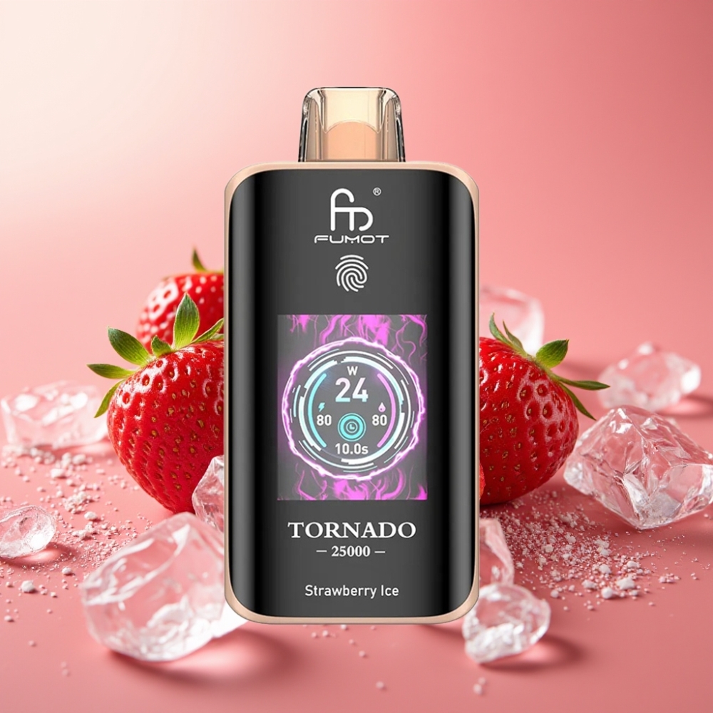 Fumot Tornado 25000 Puffs E-nikotinska Naprava z HD Zaslonom, 700mAh Baterijo in Okusom Jagodni Led – Type-C Polnjenje