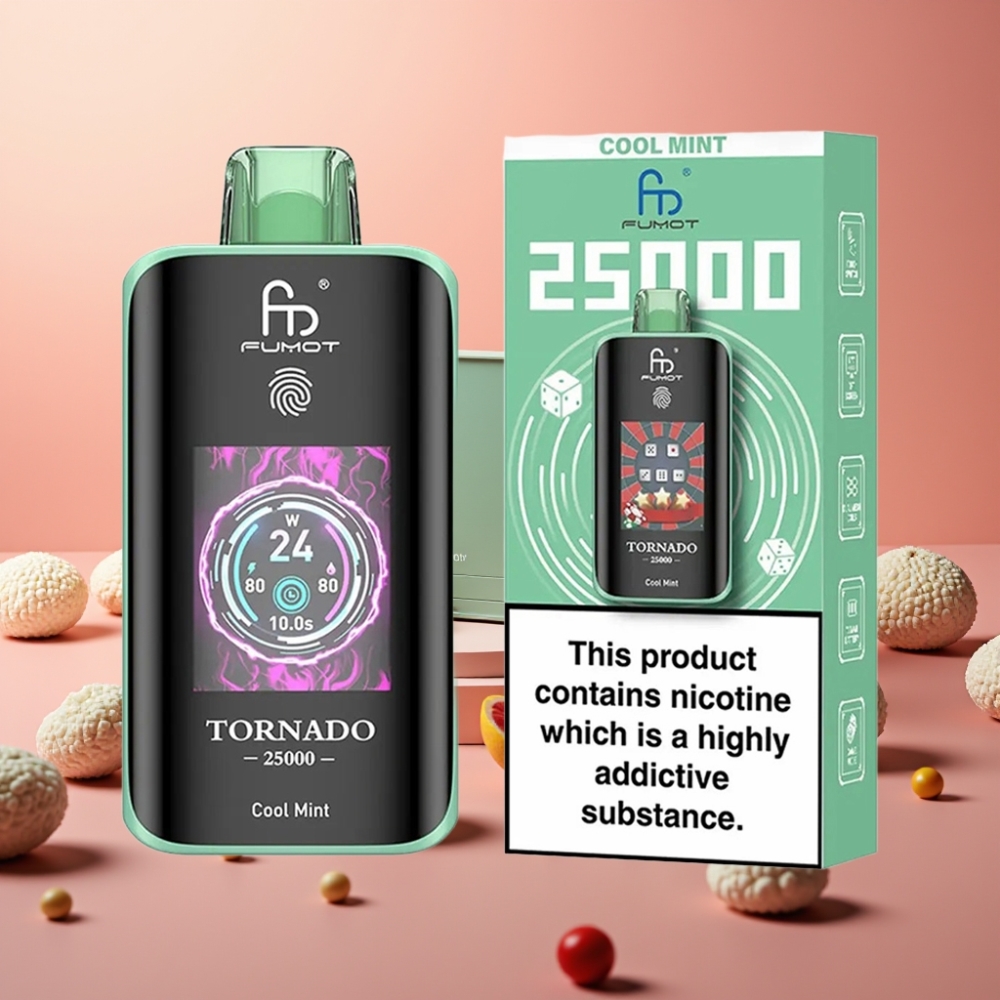 Fumot Tornado 25000 Puffs Elektronska Cigareta HD Zaslon 700mAh 20ml Hladna Meta