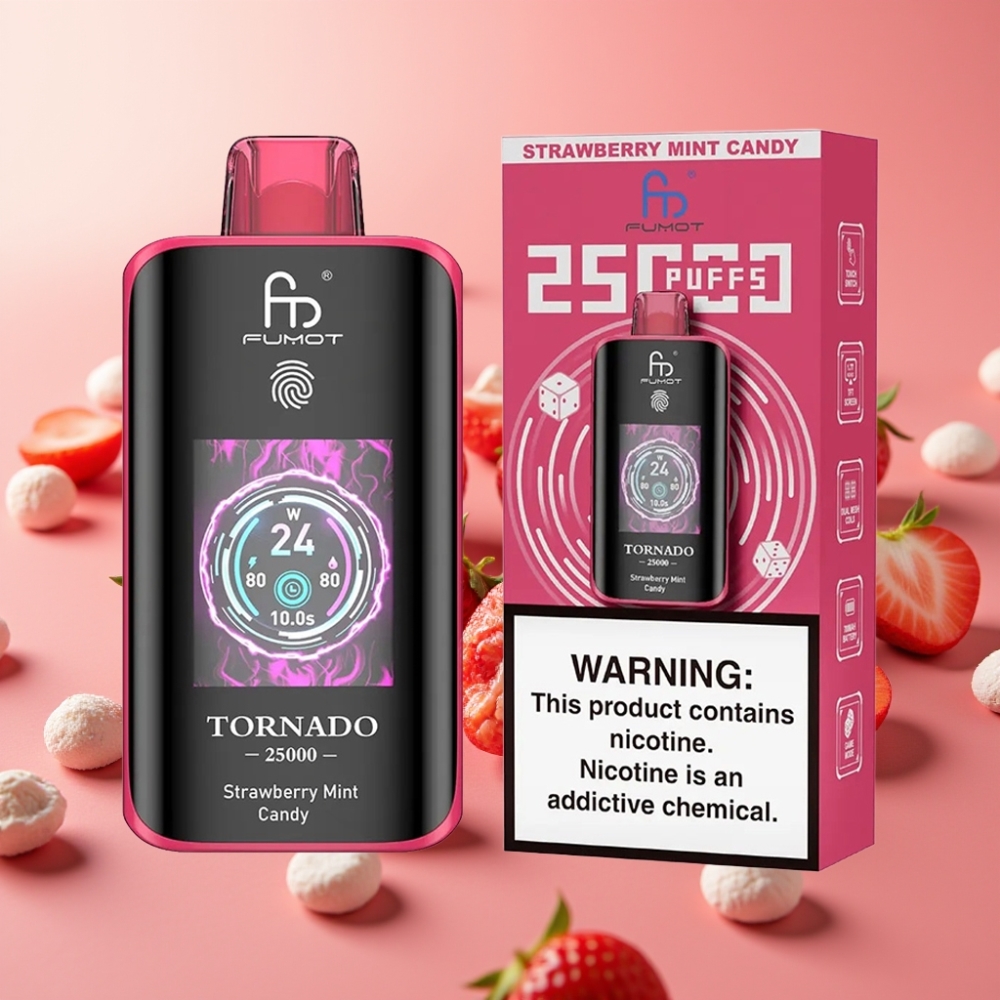 Fumot Tornado 25000 Puffs HD Ekran 700mAh 20ml Jagoda Meta Candy