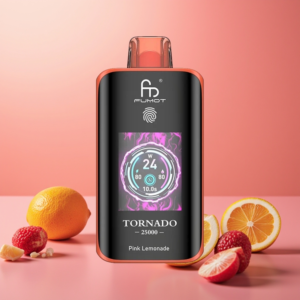 Fumot Tornado 25000 Puffs HD Ekran 700mAh Polnjenje Type-C Rdeča Limonada