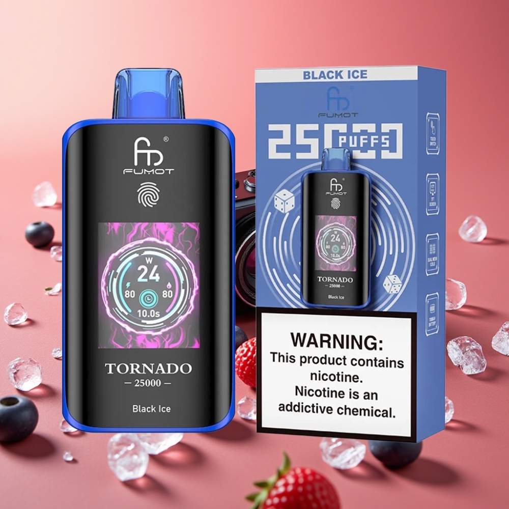 Fumot Tornado 25000 Puffs HD Ekran Polnilna Batrija 20ml Črni Led