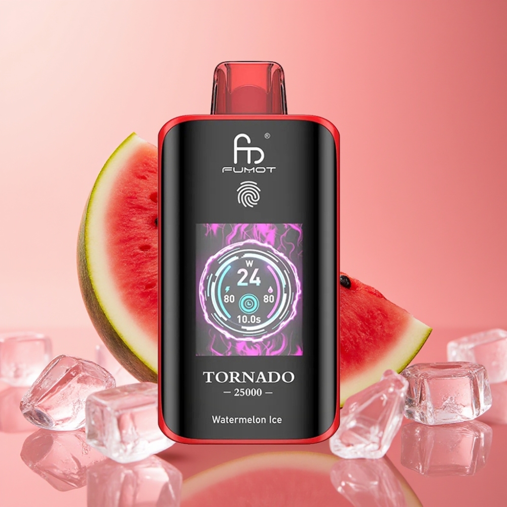 Fumot Tornado 25000 Pufov Dispozabilni Vape Watermelon Ice, HD Zaslon, 700mAh Baterija, 20ml E-tekočina, Type-C Polnjenje