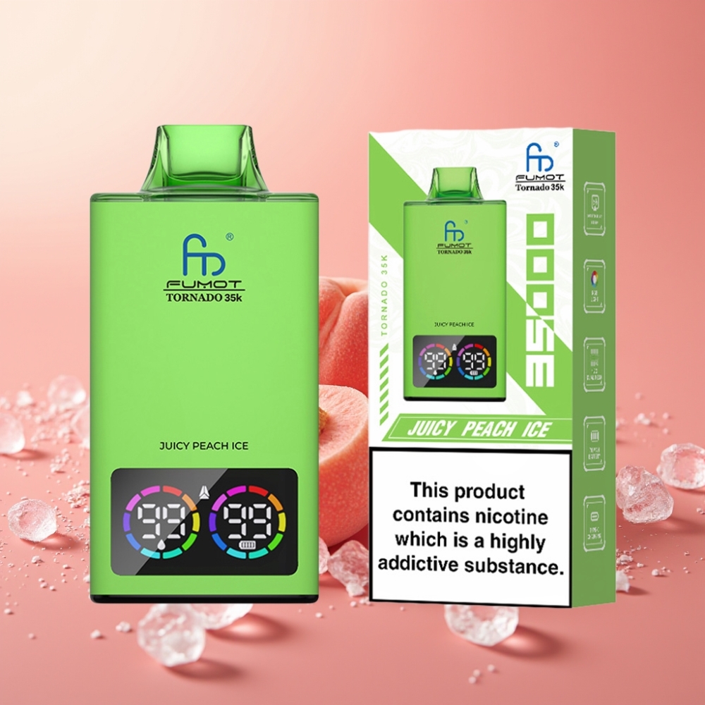 Fumot Tornado 35K Disposabilna E-cigareta 35000 Puffov Dual Mesh Coil 15ml Juicy Peach Ice