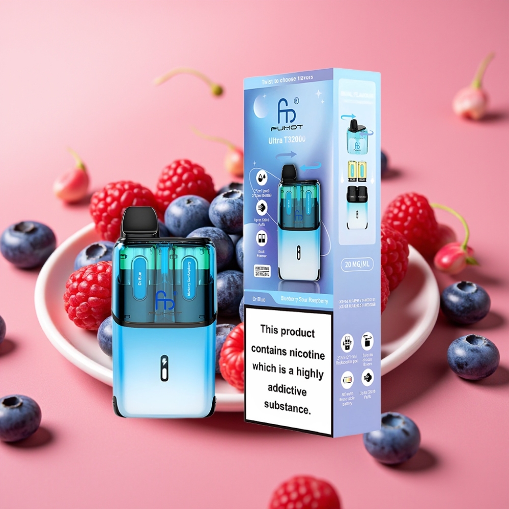 Fumot Ultra T32000 Enkratna E-cigareta Dr Blue - Borovnica Kisla Malina 32000 Puffov 800mAh 24ml Type-C 20mg Mesh