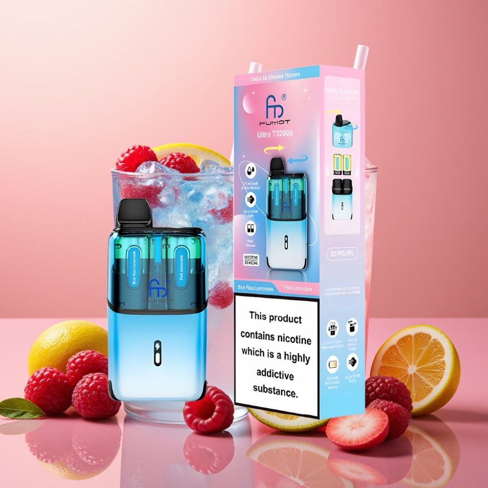 Fumot Ultra T32000 Enkratna Vape 32000 Puffov 800mAh Type-C Modra Malina Limonada - Roza Limonada