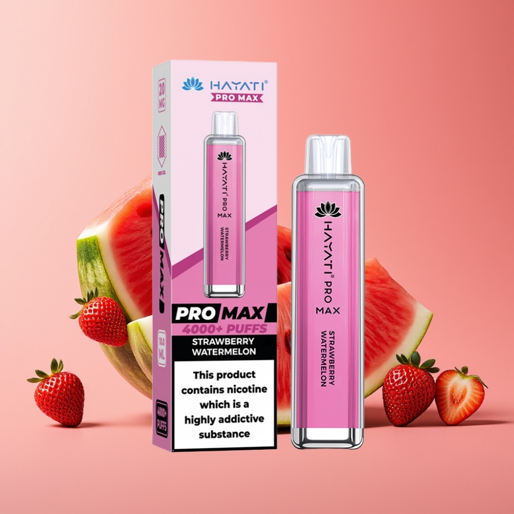 Hayati Pro Max 4000 Puffs Dual Coil Rechargeable Vape LED Strawberry Watermelon