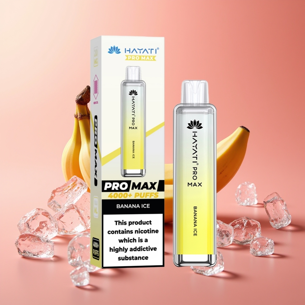 Hayati Pro Max 4000 Puffs Enkratni Vape Banana Ice 1400mAh Dual Coil LED