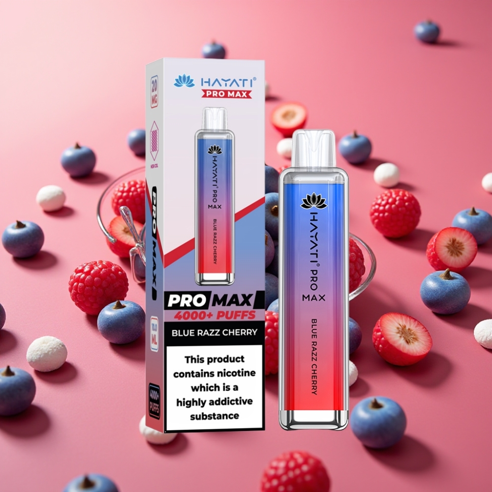 Hayati Pro Max 4000 Puffs Enkratni Vape Modra Malina Češnja 1400mAh Dual Mesh