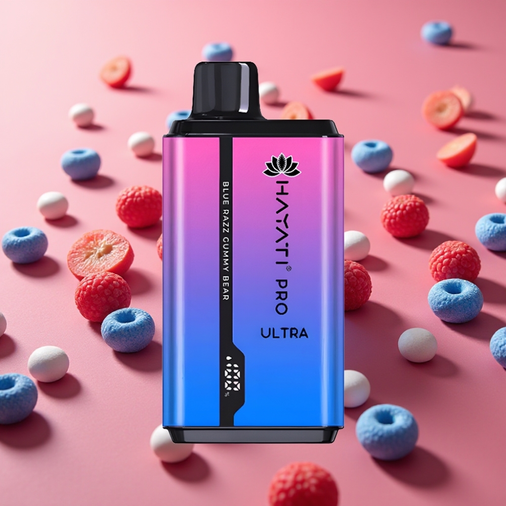 Hayati Pro Ultra 15000 Puffov Disposable Vape Modra Malina Gumi Medved 850mAh 24ml 2%