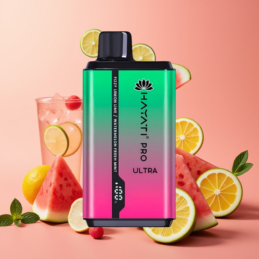 Hayati Pro Ultra 15000 Puffov Dispozabilna Vape Gazirana Limona & Lime Lubenica Sveža Meta 2×12ml 2% Nikotina