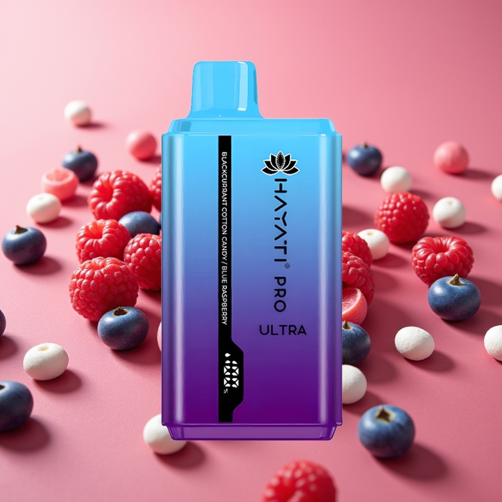 Hayati Pro Ultra 15000 Puffs 850mAh 2×12ml 2% Črni ribez Bombažni bonbon Modri malina