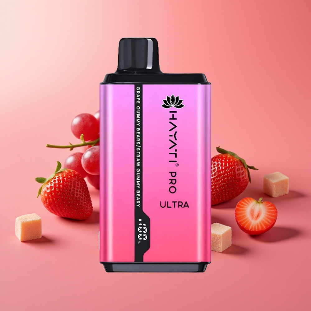 Hayati Pro Ultra 15000 Pufi Dispozabilni Vape Grozdni Gumi Medved Jagodni Gumi Medved 850mAh 24ml 2% Nikotina