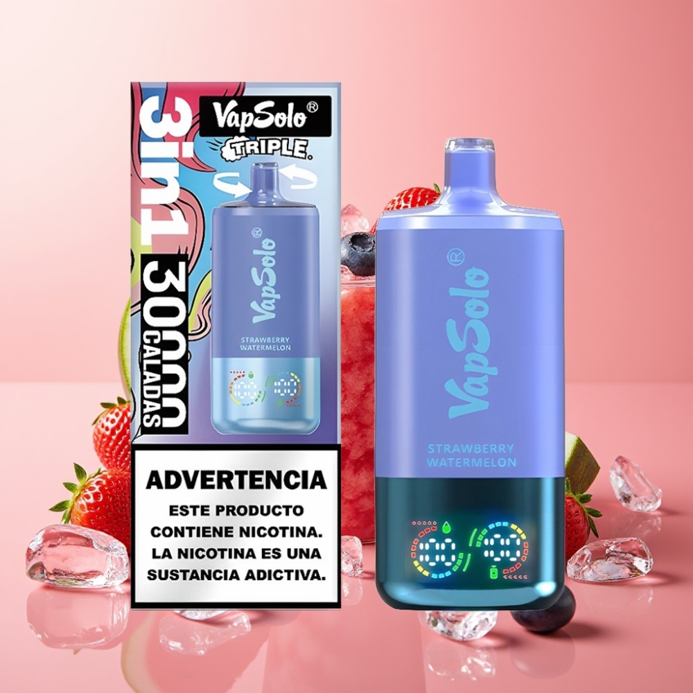 VapSolo Triple 30000 Puffs 40ml Slovenija Jagoda Lubenika & Borovnica Led