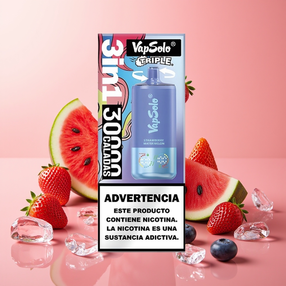 VapSolo Triple 30000 Puffs 40ml Slovenija Jagoda Lubenika & Borovnica Led