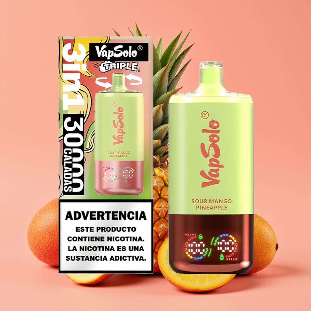 VapSolo Triple 30000 Puffs Enkratna E-cigareta Kislo Mango Ananas 40ml Type-C