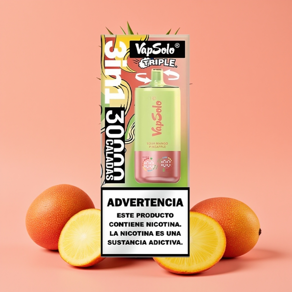VapSolo Triple 30000 Puffs Enkratna E-cigareta Kislo Mango Ananas 40ml Type-C