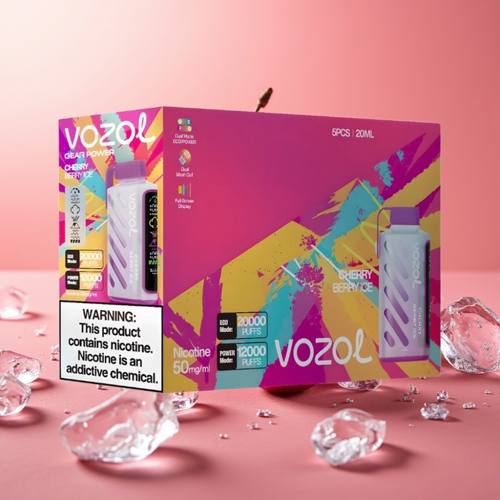 VOZOL Gear Power 20000 Puffov Disposable Vape Cherry Berry Ice S.i.L.C. Tech Dual Mesh Coil 20mL 5%