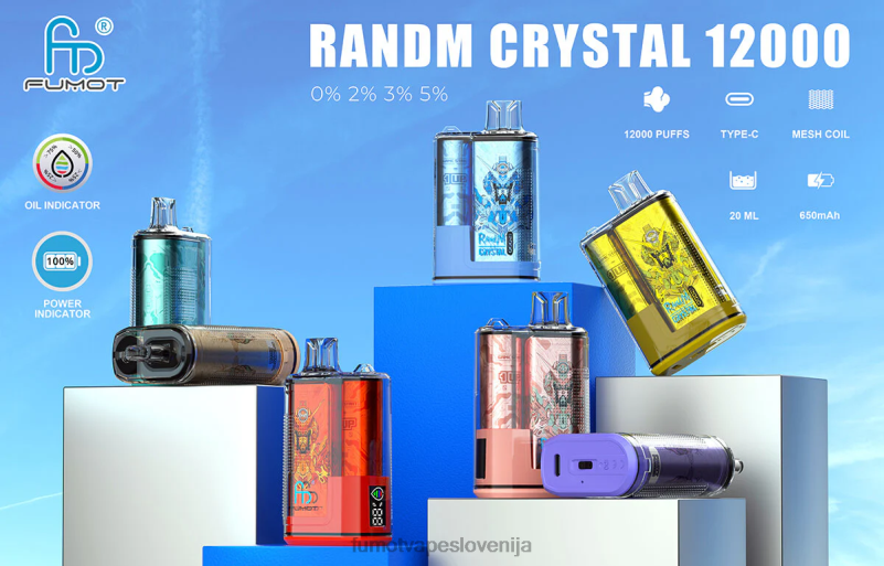 Fumot Crystal 20 ml 12000 vape škatla za enkratno uporabo (1 kos) lubenica bubblegumi - Fumot Vape Sale 2JH4H285