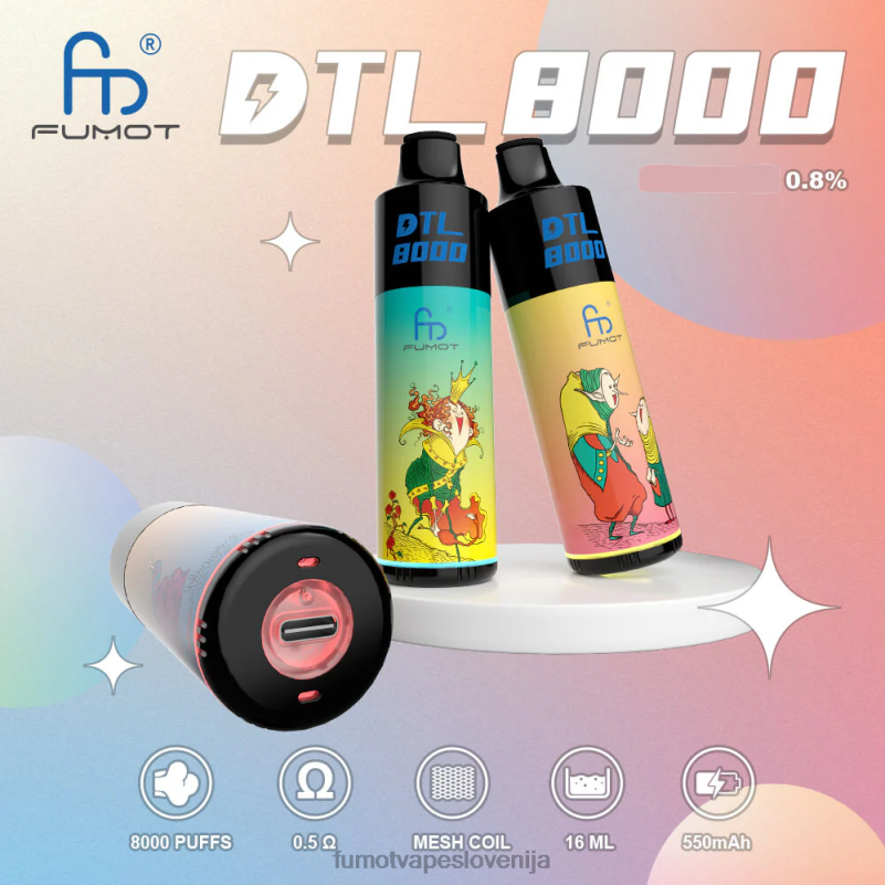 Fumot DTL 8000 peresnik za enkratno uporabo - 16 ml (1 kos) sadni punč - Fumot Vape Slovenija 2JH4H418