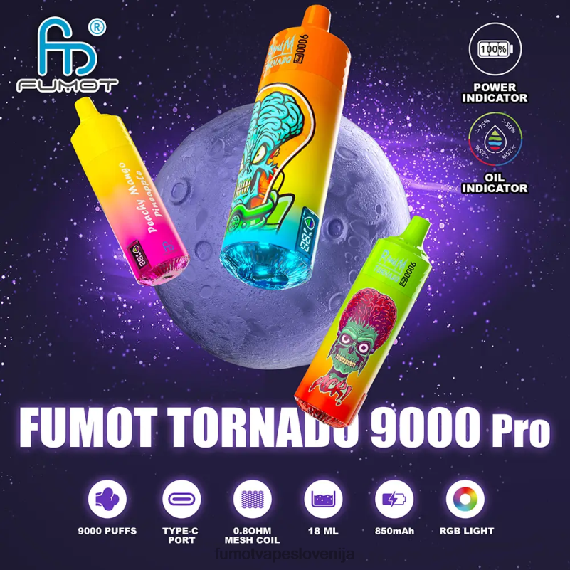 Fumot Tornado 1 kos 9000 pro 18 ml vape za enkratno uporabo jagodni pomp - Fumot Vape Sale 2JH4H235