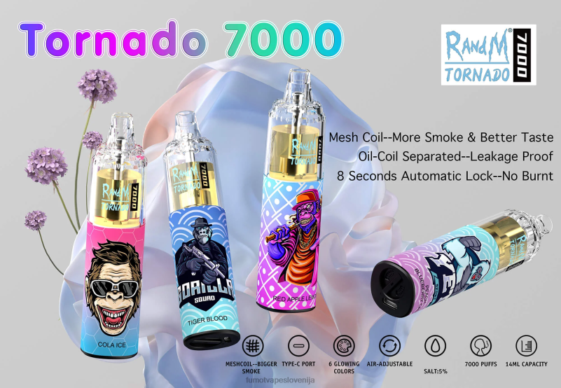 Fumot Tornado 7000 peresnik za enkratno uporabo - 14 ml (1 kos) grozdni led - Fumot Vape Flavours 2JH4H77